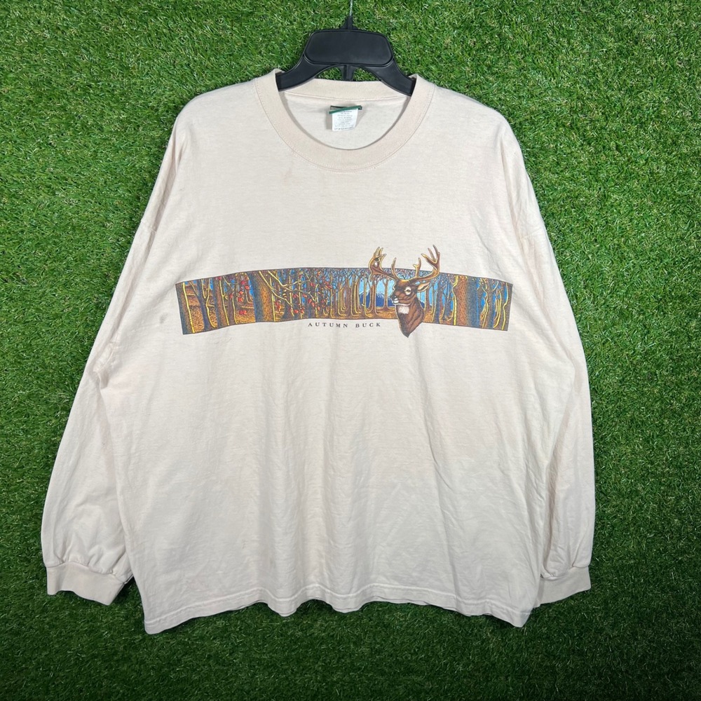 Ozark Trail Mens 2XL Autumn Buck Deer‎ Graphic Long Sleeve T-Shirt Stone 8157M